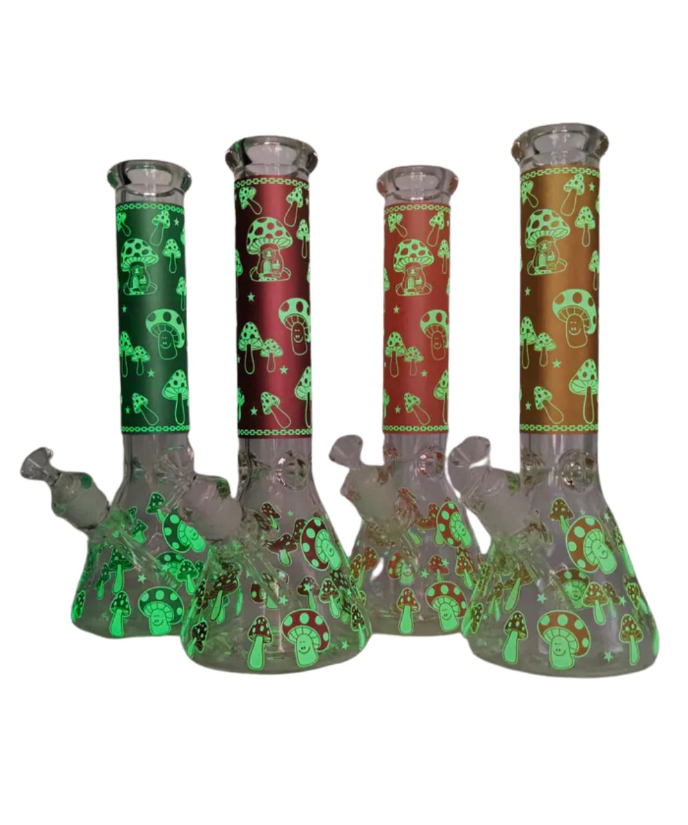 14" 7mm Thick Glow-In-The-Dark Mushroom Beaker Bong - Image 2
