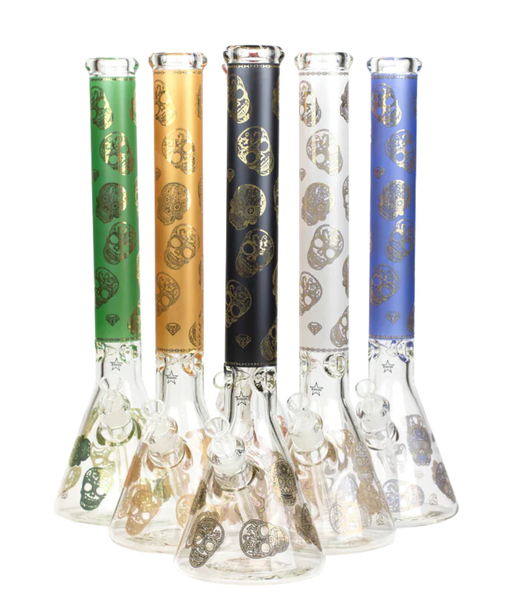 20" 9mm Thick Sugar Skull Decal Glass Bong - Image 2