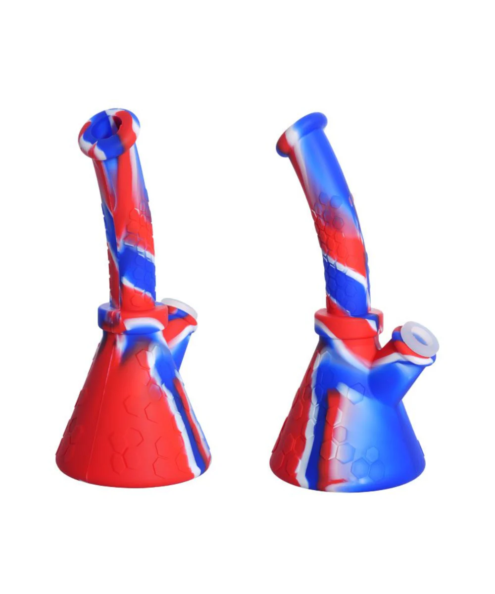 8.5" Bent Neck Honeycomb Silicone Beaker Bong - Image 2
