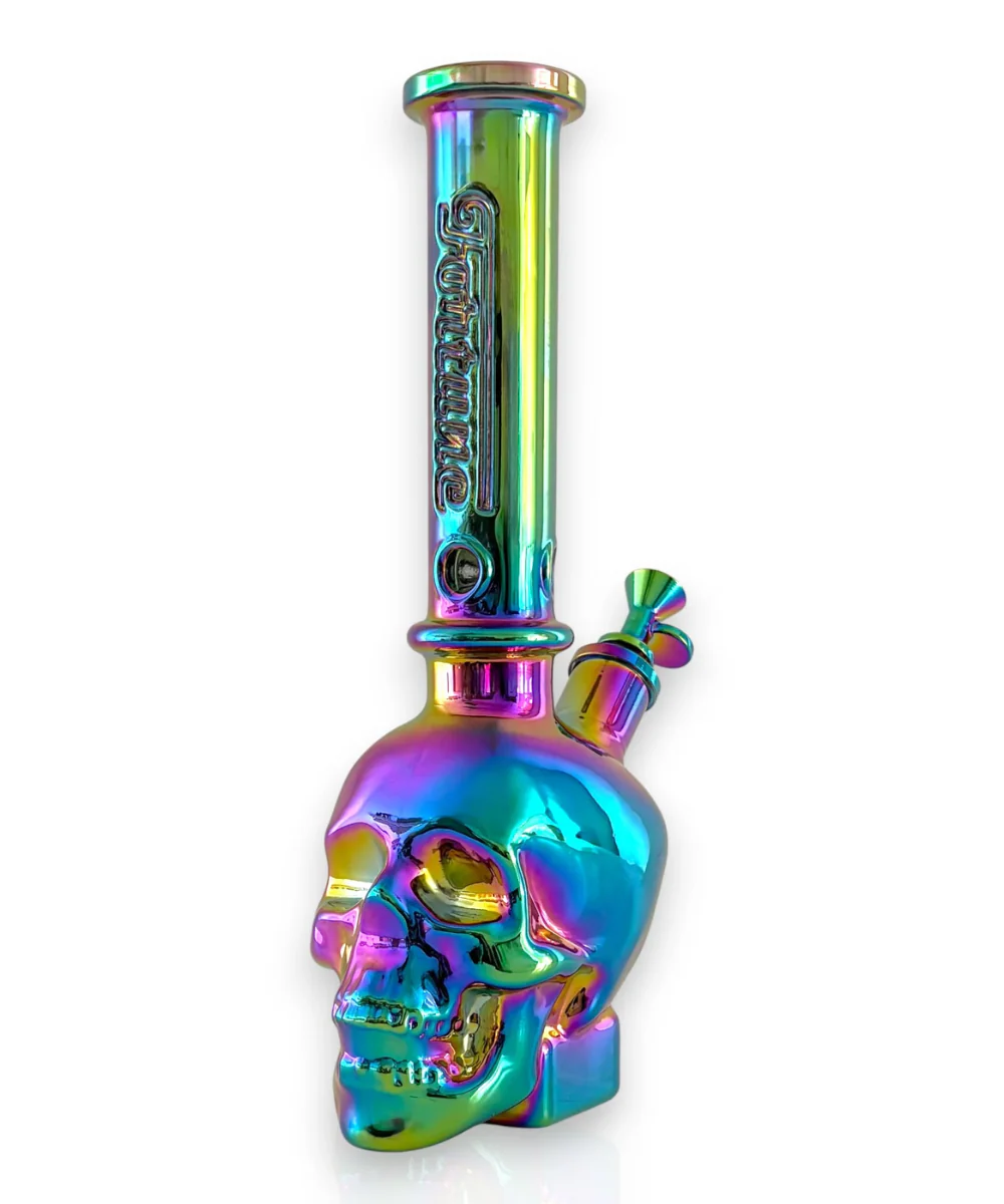Fortune 14" 7mm Electroplated Skull Glass Bong - Image 2