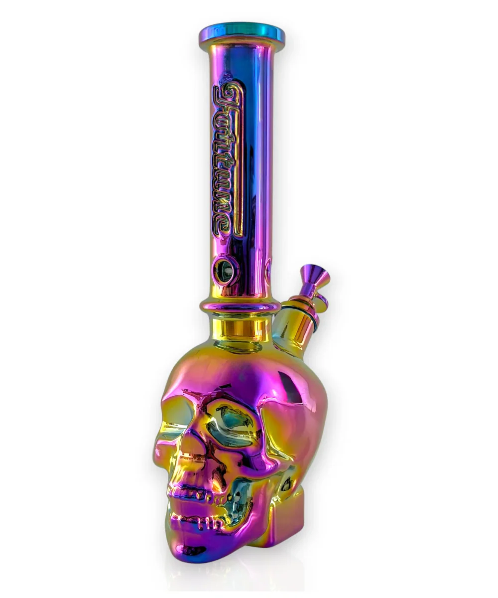 Fortune 14" 7mm Electroplated Skull Glass Bong - Image 3
