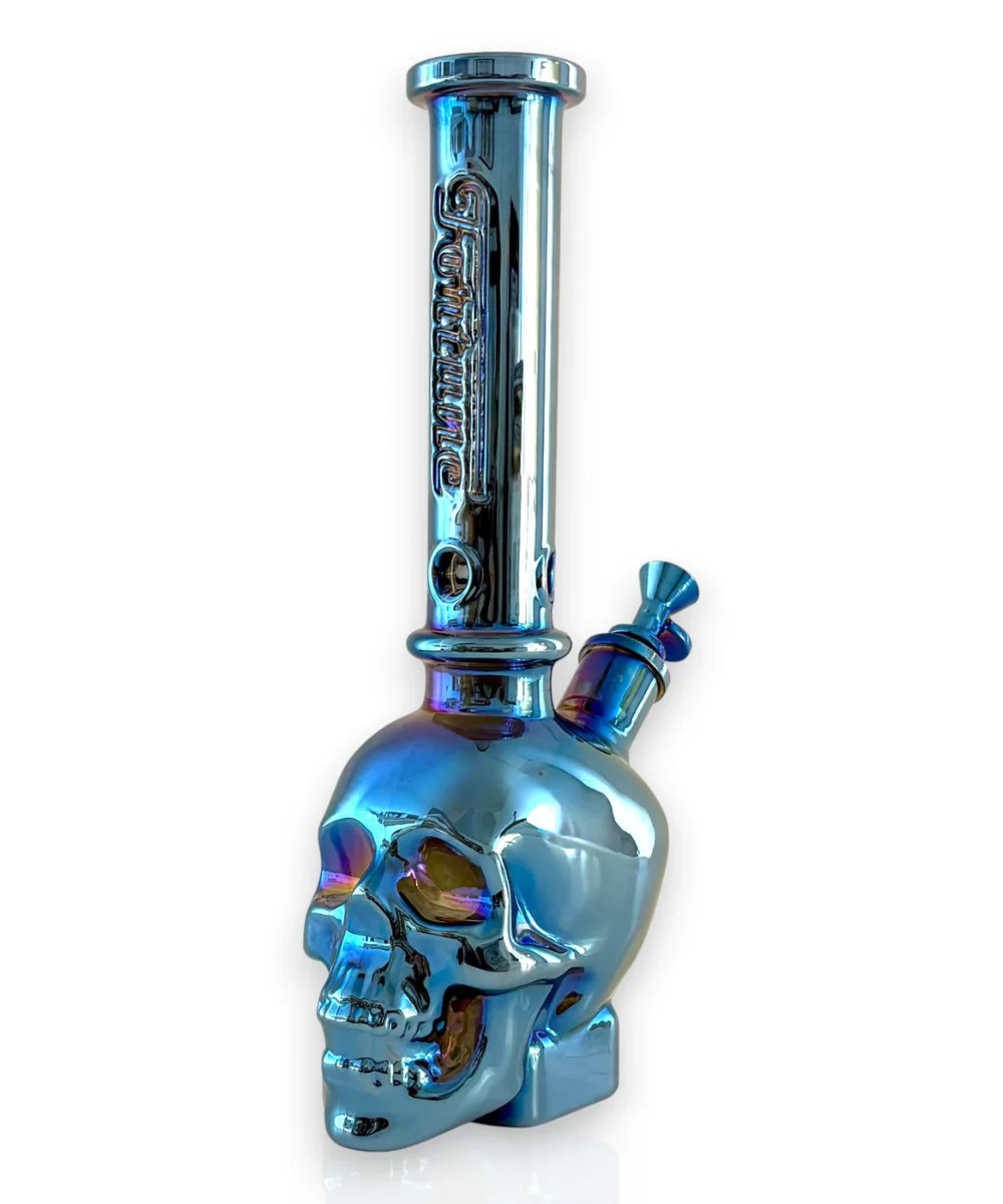 Fortune 14" 7mm Electroplated Skull Glass Bong - Image 4