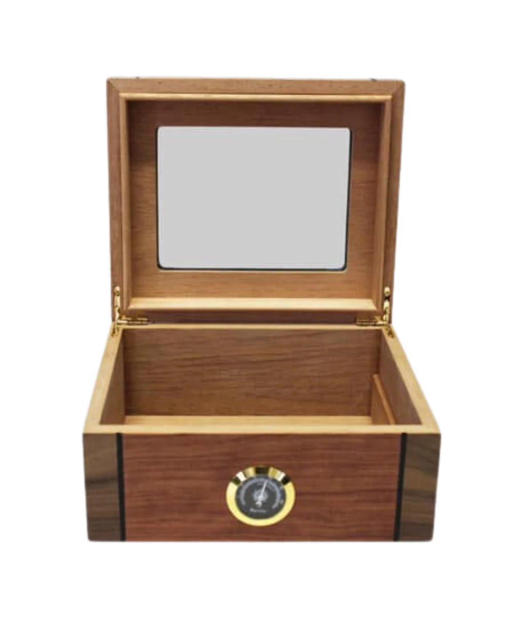 Glass Top 50ct Burl With Brown Humidor - Image 2