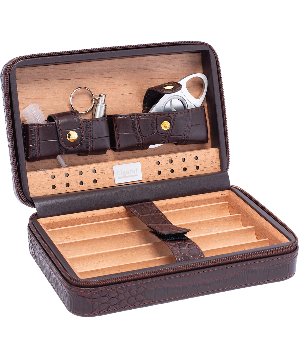 Vegan Leather Cedar Cigar Travel Humidor - Image 4