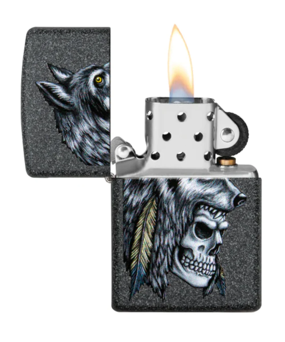 Wolf Skull Feather Design Zippo Lighter - Image 2